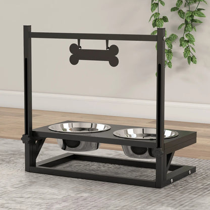 PawHut Dog Bowls with Stand, Adjustable Height Elevated Dog Bowls for Small Medium Large Dogs - Black