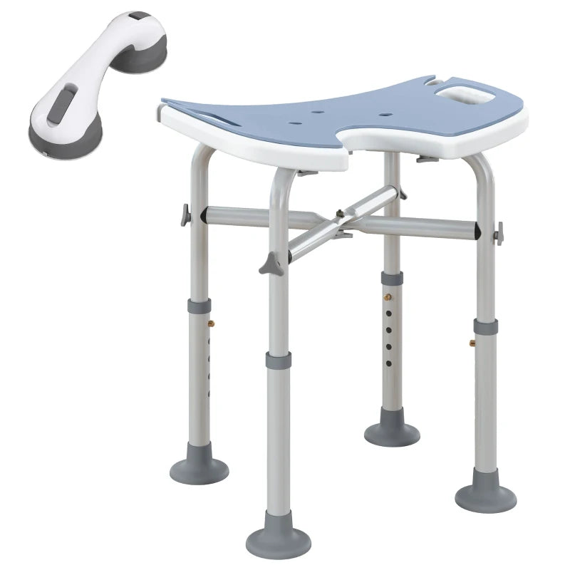 HOMCOM 39-51.5cm 'U' Seat Padded Bathroom Shower Stool Anti-Slip - Light Blue