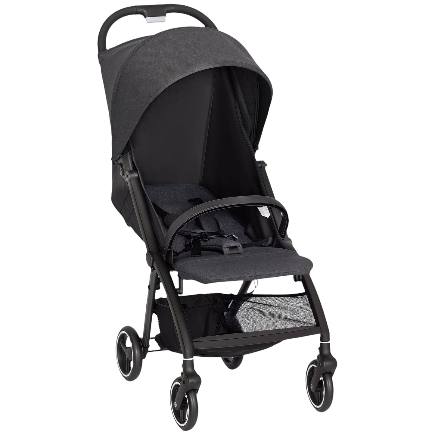 AIYAPLAY Travel Stroller, Lightweight Pushchair, Compact Buggy with Canopy, Basket & Multi-Position Recline, Dark Grey