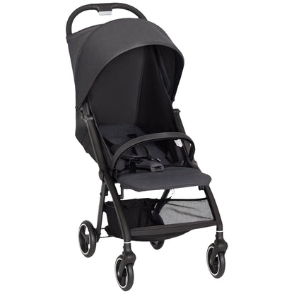 AIYAPLAY Travel Stroller, Lightweight Pushchair, Compact Buggy with Canopy, Basket & Multi-Position Recline, Dark Grey