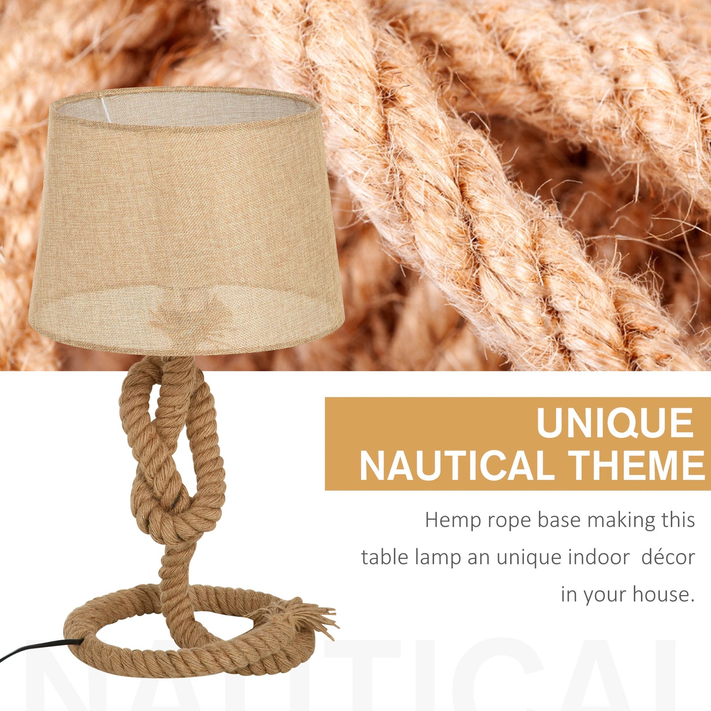 HOMCOM Nautical Style Table Lamp with Fabric Lampshade Metal Frame, 54cm Home Desk Lamp Bedroom Living Room, Beige