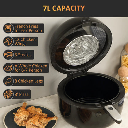 HOMCOM 7L Family Size Digital Air Fryer Oven with Roast, Broil, Bake, Dehydrate, 8 Presets, Rapid Air Circulation, Timer, Preheat, 1500W