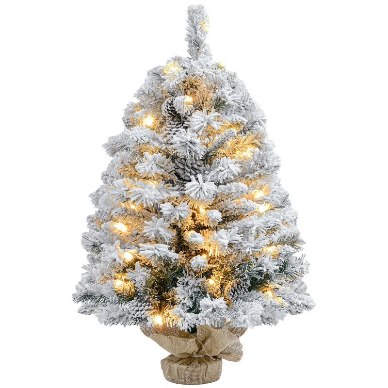 HOMCOM 3ft Snowy Tabletop Christmas Tree with LED Lights – Prelit & Festive Holiday Decor
