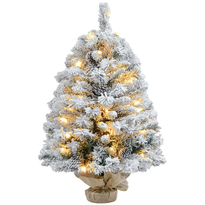 HOMCOM 3ft Snowy Tabletop Christmas Tree with LED Lights – Prelit & Festive Holiday Decor