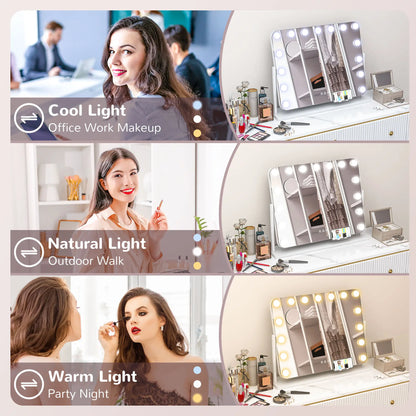 HOMCOM 14 LED Bulb Tabletop Makeup Mirror, with Adjustable Settings