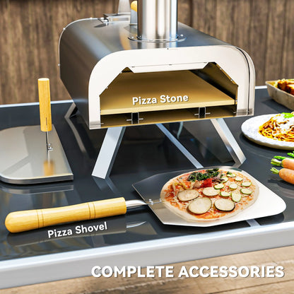 Outsunny Wood Fired Pizza Oven, Portable Wood Pellet Pizza Maker with Pizza Stone and Peel, Foldable Legs, Chimney for Outdoor Cooking