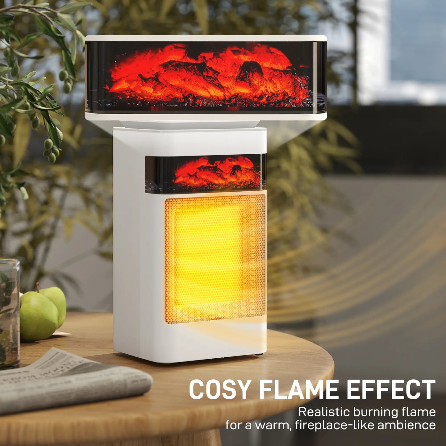 HOMCOM Ceramic Electric Heater, 1500W Fan Space Heater with 3 Modes, 24H Timer, Flame Effect, Oscillation, White