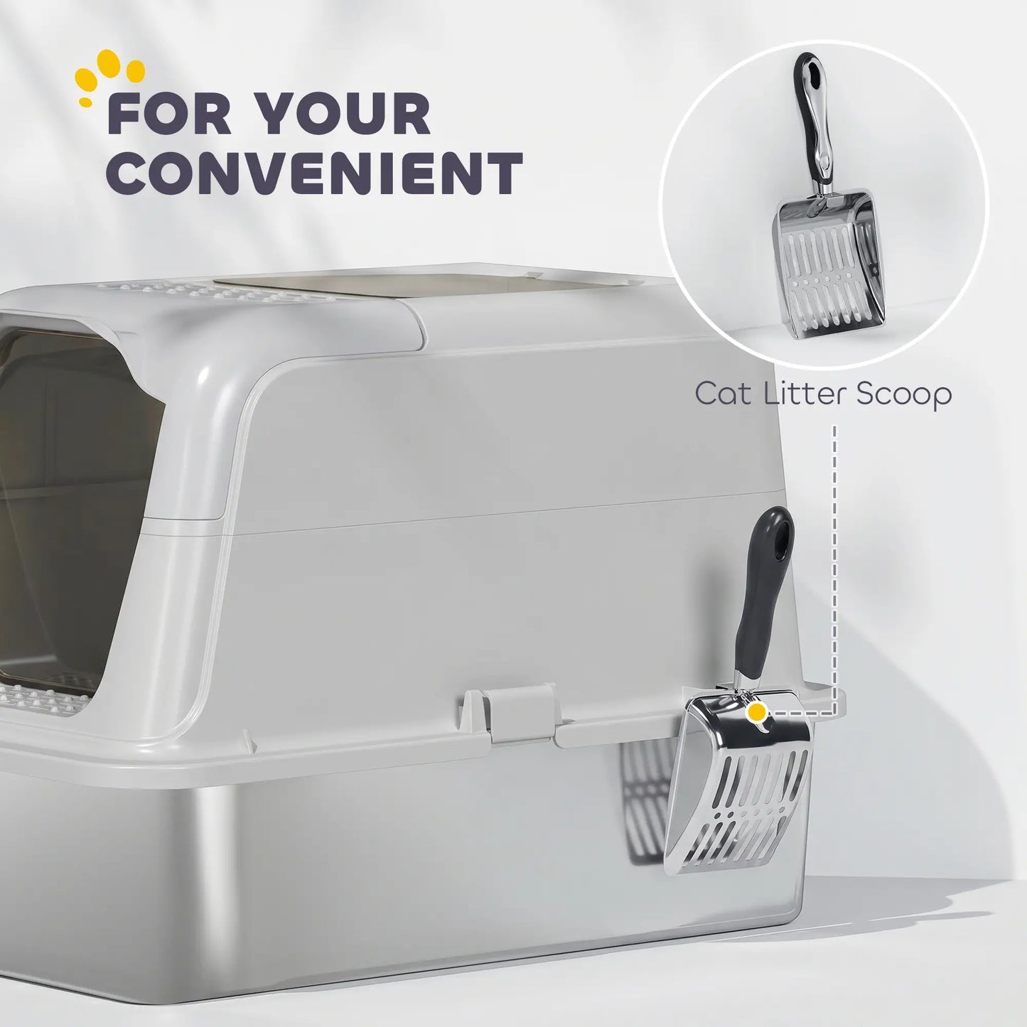 PawHut Extra Large Stainless Steel Litter Box, Enclosed Cat Litter Tray with Scoop, Deodorizer Bag, Front-Entry & Top-Exit