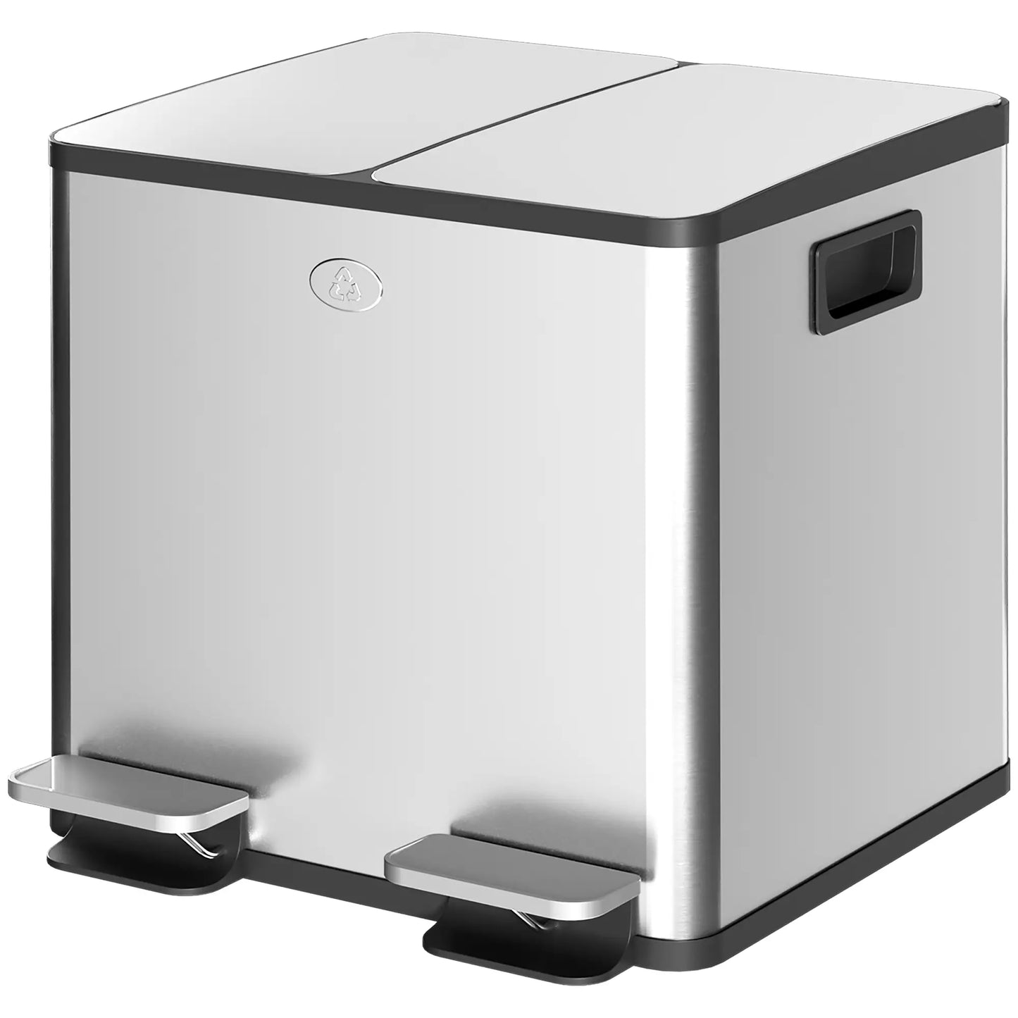HOMCOM 30L Dual Compartment Stainless Steel Kitchen Bin with Deodoriser Holders - Silver Tone