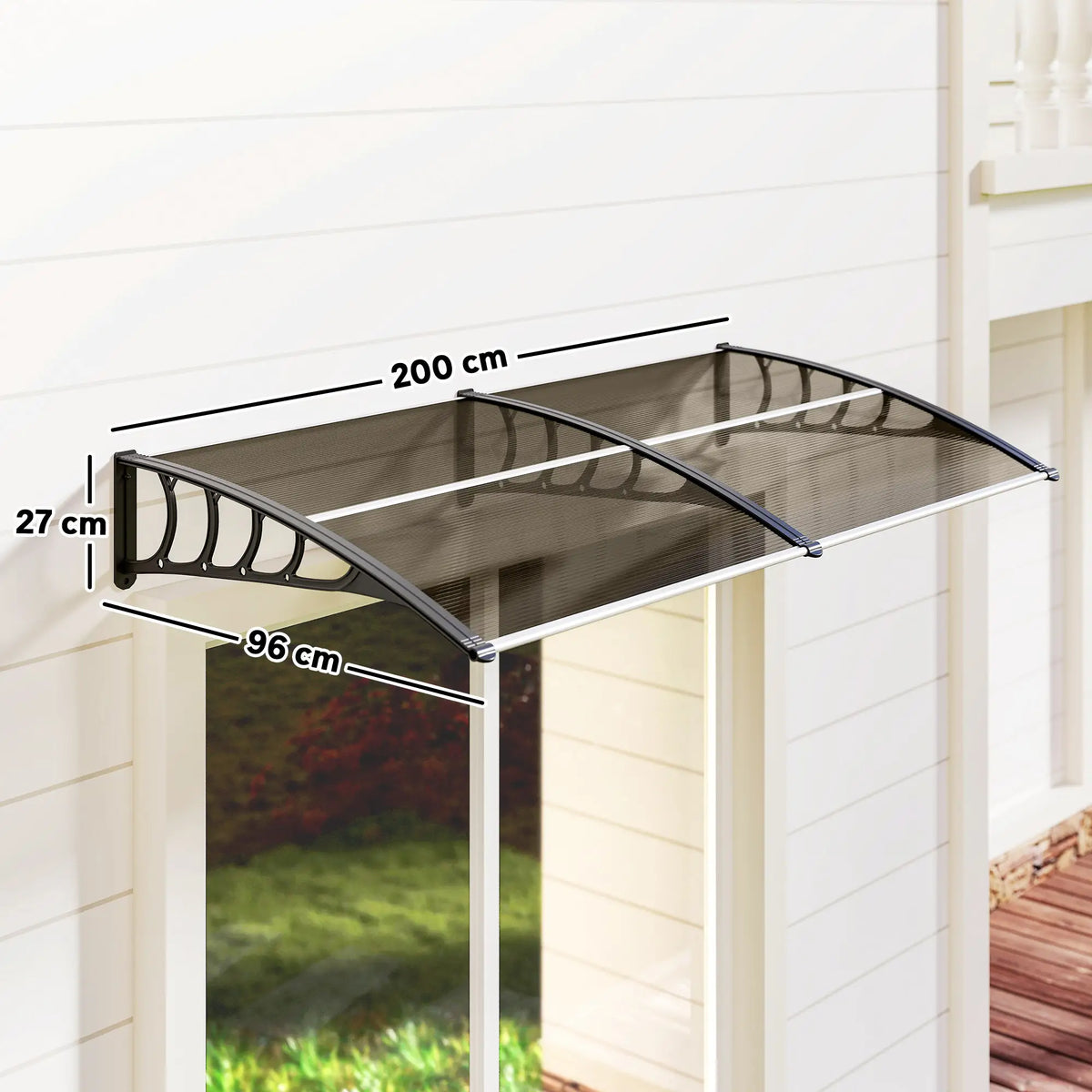 Outsunny Front Door Canopy, Outdoor Awning, Rain Shelter, 200 x 96cm, Brown