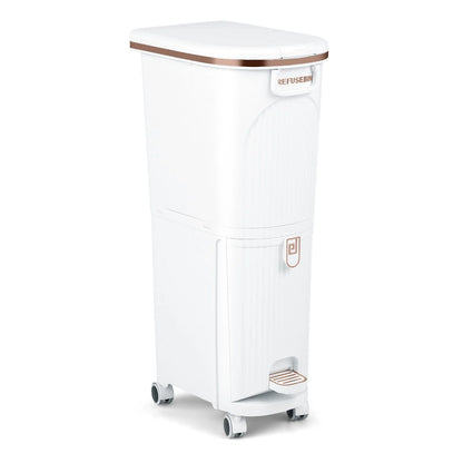 43L Kitchen Waste Can with Lid Double-Layer Sorting Trash Bin