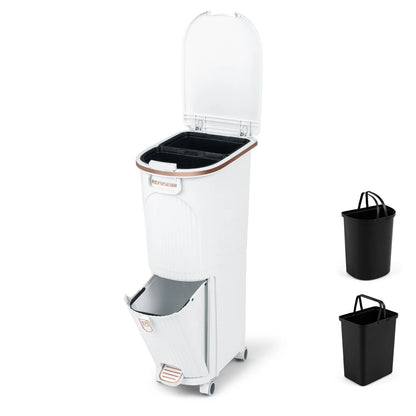 43L Kitchen Waste Can with Lid Double-Layer Sorting Trash Bin