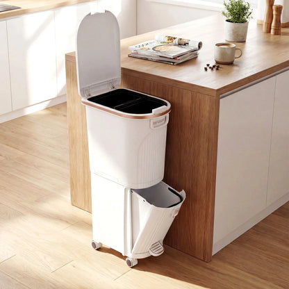 43L Kitchen Waste Can with Lid Double-Layer Sorting Trash Bin