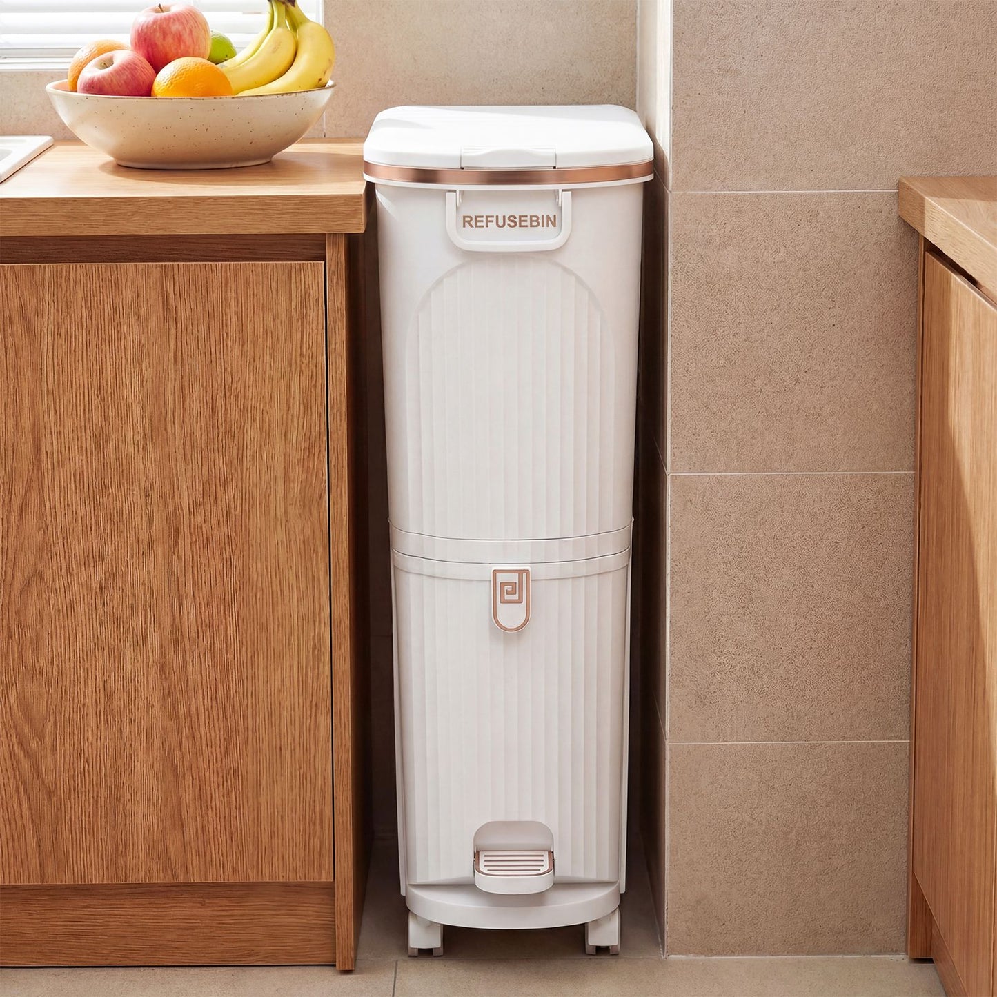 43L Kitchen Waste Can with Lid Double-Layer Sorting Trash Bin