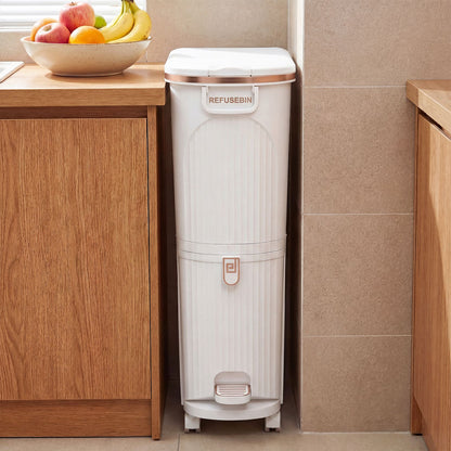 43L Kitchen Waste Can with Lid Double-Layer Sorting Trash Bin