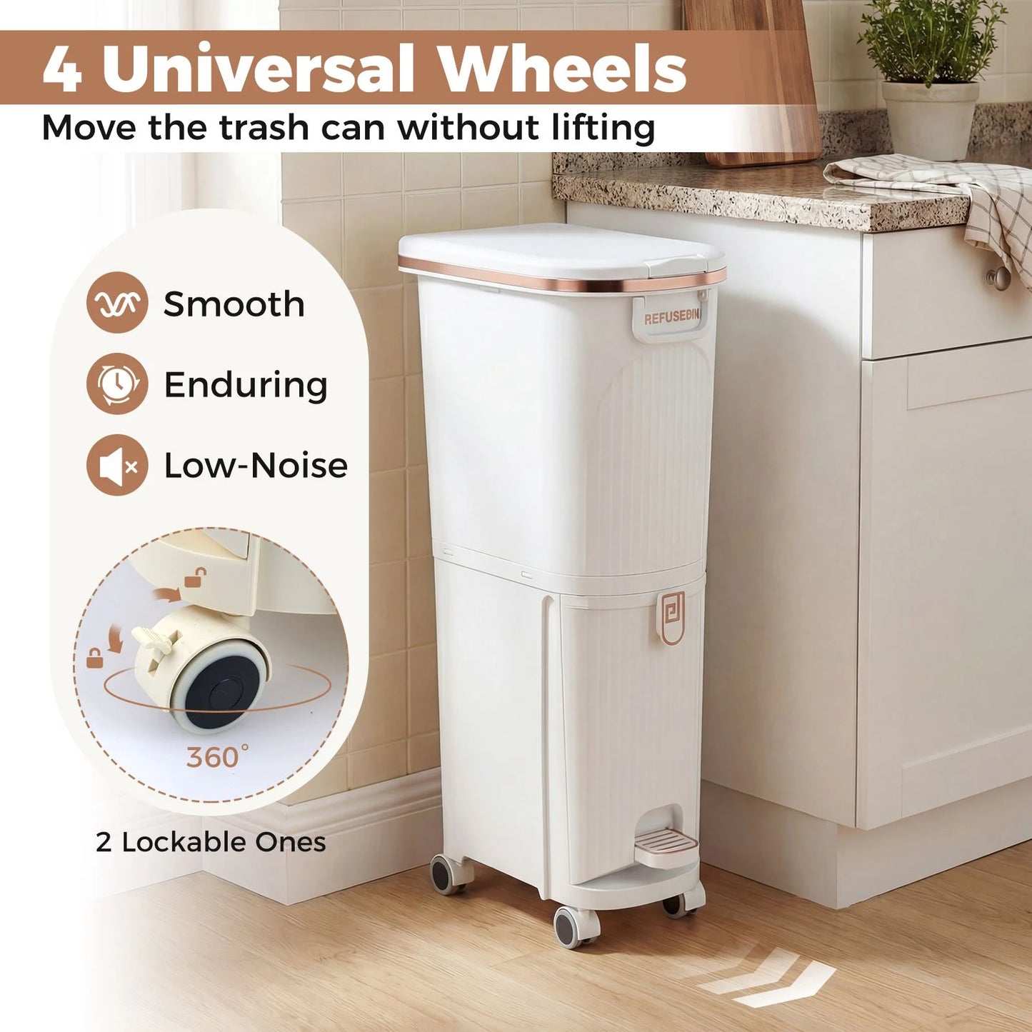 43L Kitchen Waste Can with Lid Double-Layer Sorting Trash Bin