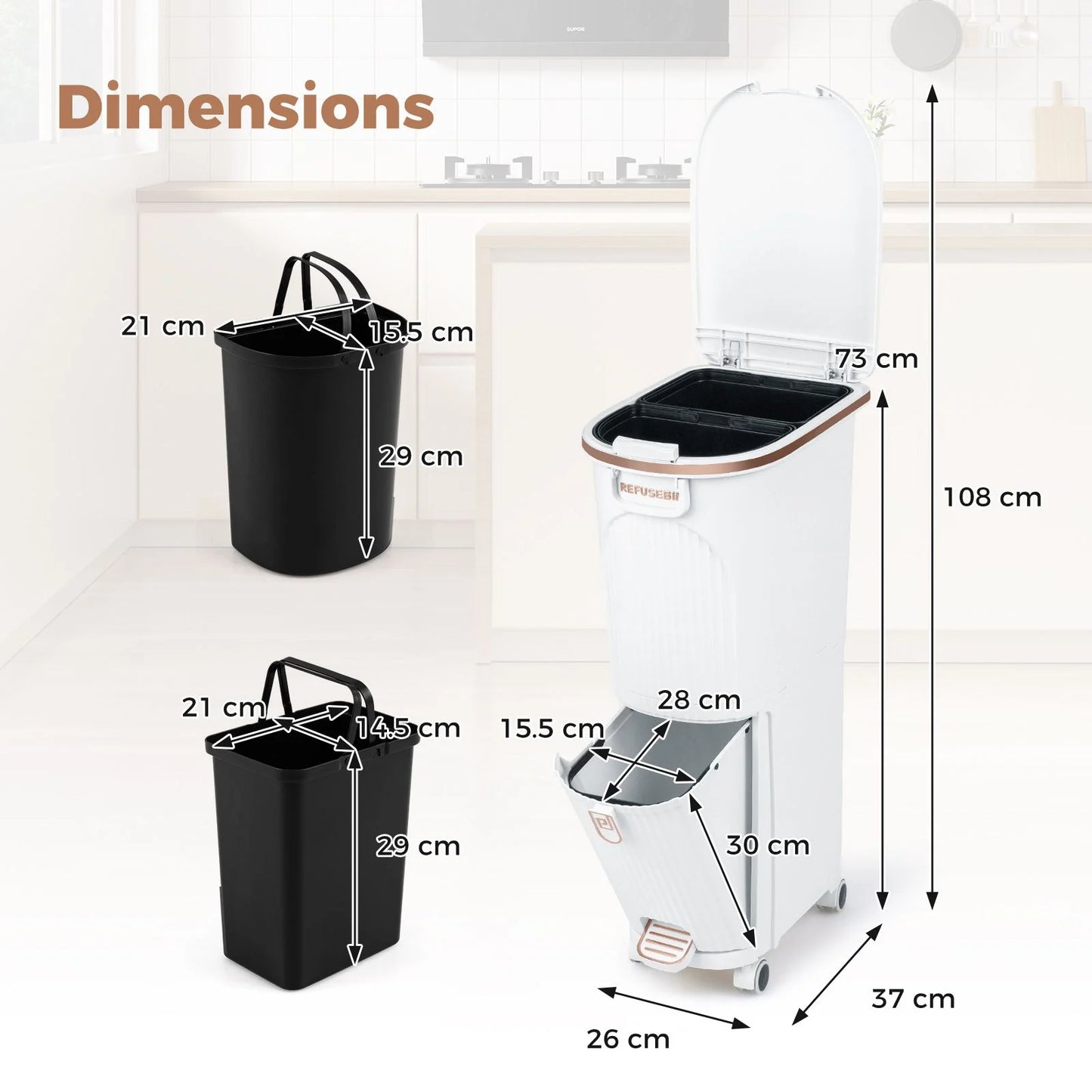 43L Kitchen Waste Can with Lid Double-Layer Sorting Trash Bin