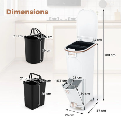 43L Kitchen Waste Can with Lid Double-Layer Sorting Trash Bin