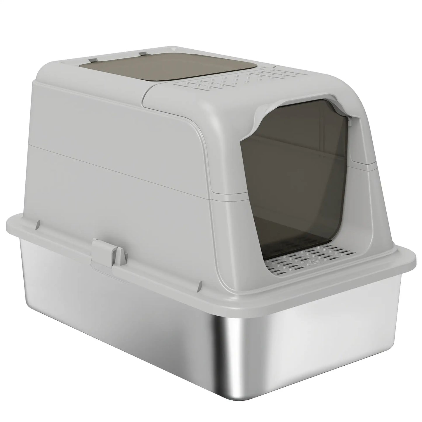 PawHut Extra Large Stainless Steel Litter Box, Enclosed Cat Litter Tray with Scoop, Deodorizer Bag, Front-Entry & Top-Exit
