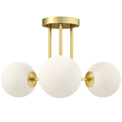 HOMCOM Globe Shades LED Ceiling Light, Modern 3-Light with G9 Sockets, Bulbs Not Included, Gold Tone