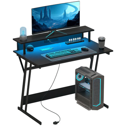 HOMCOM Two-Level LED Gaming Desk, Office Home Computer Table - Black