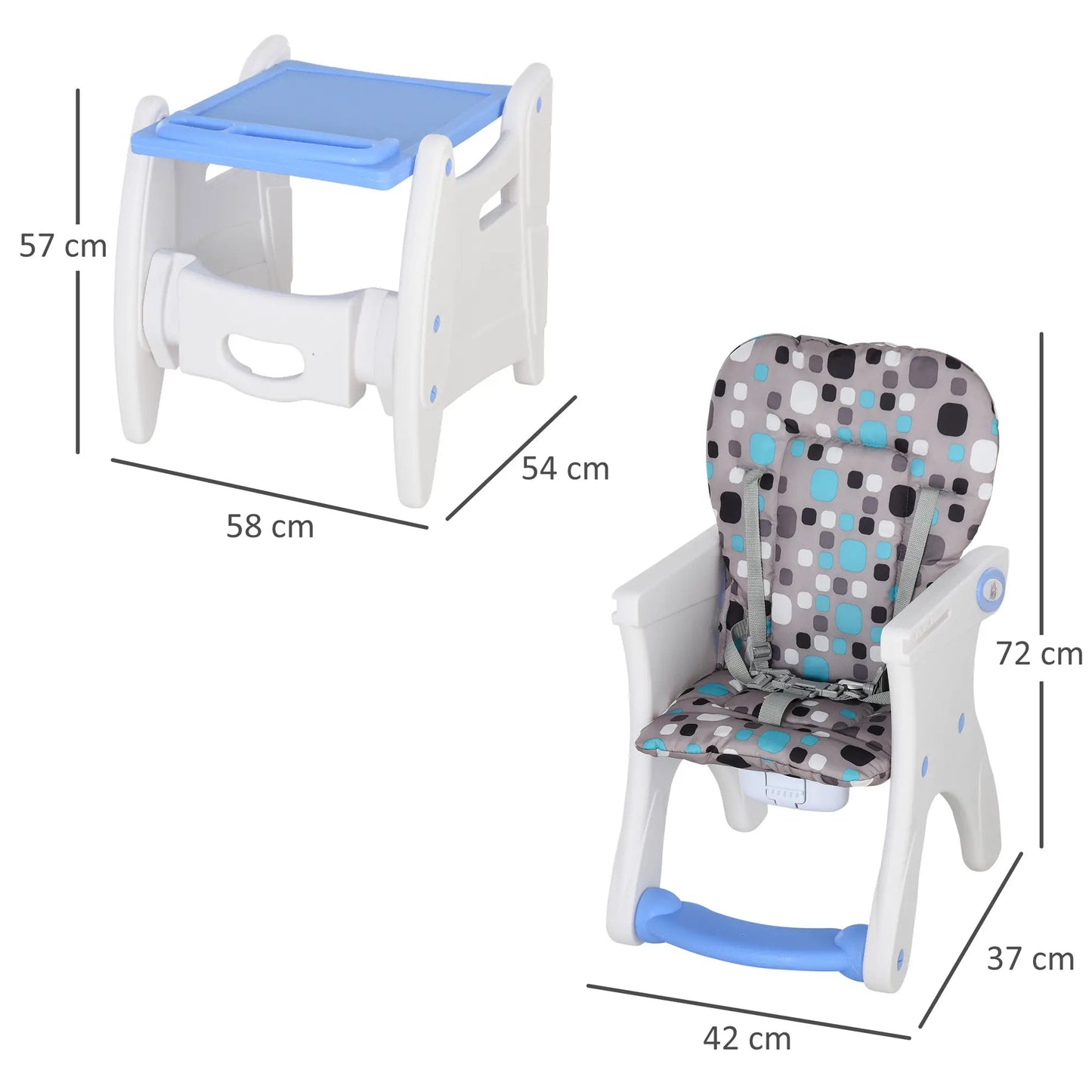 HOMCOM 2 in 1 Convertible Baby High Chair Toddler Table Chair Infant Feeding Seat Removable Food Tray Safety Harness