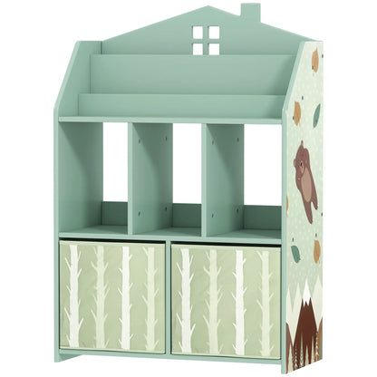 AIYAPLAY Kids Bookshelf with Toy Storage, Book Shelves and Fabric Drawers for Playroom, Green