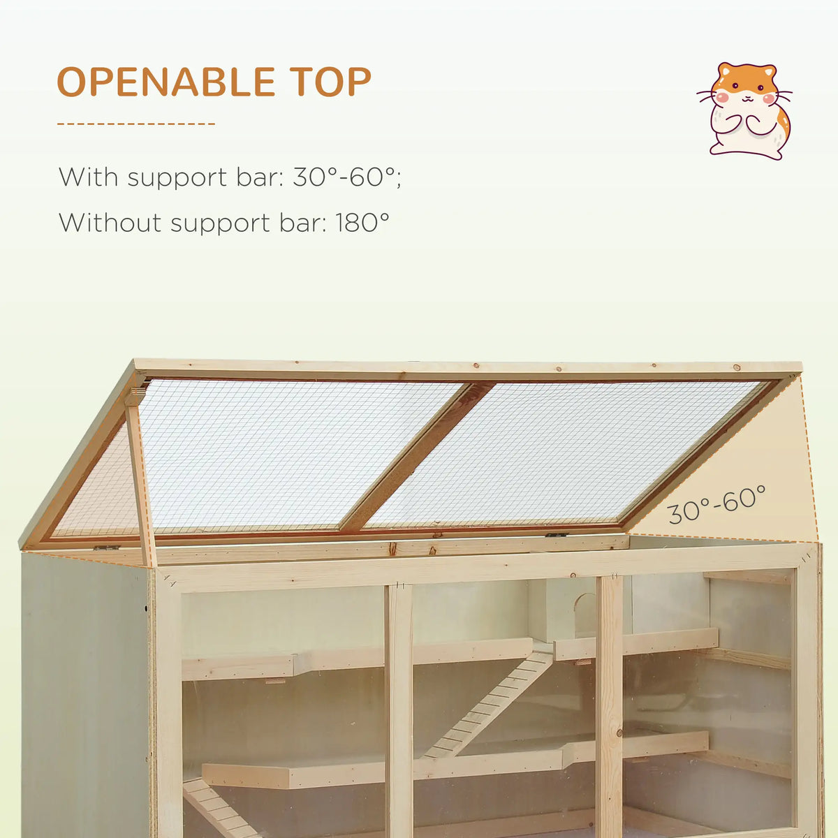 PawHut Wooden Hamster Cage, Small Animals Hutch with Openable Top, Exercise Play House Pen, Natural