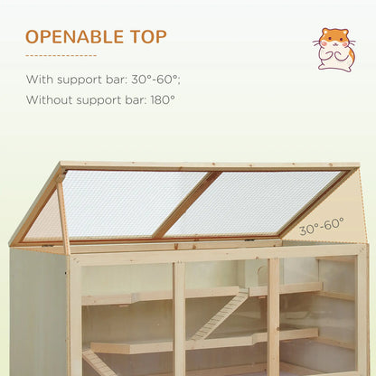PawHut Wooden Hamster Cage, Small Animals Hutch with Openable Top, Exercise Play House Pen, Natural