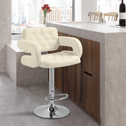 HOMCOM PU Leather Upholstered Swivel Bar Stool, Height Adjustable with Back, Armrest, Footrest, Beige