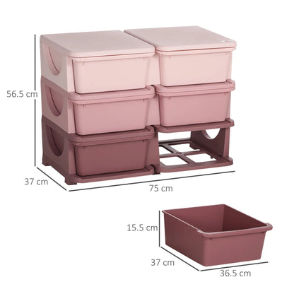 HOMCOM Kids Storage Organiser Unit, with Six Compartments Drawers - Pink