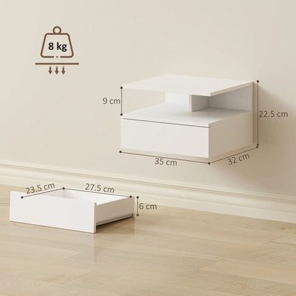 HOMCOM Set of Two Floating Bedside Tables Wall-Mounted Side Table - White