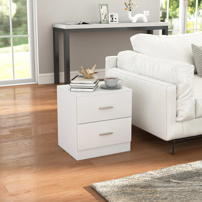 HOMCOM Modern Bedside Table, Beside Cabinet with 2 Drawers for Bedroom, Living Room, White