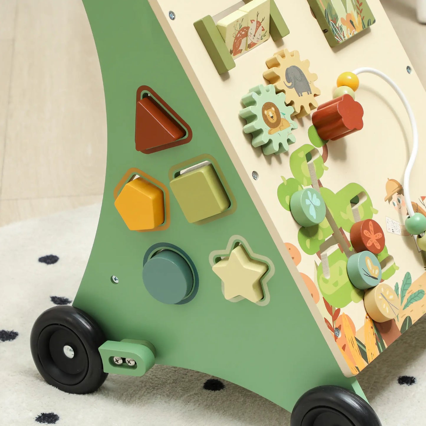 AIYAPLAY Wooden Baby Walker, Push Along Walker Toys with Speed Control, Xylophone, Gears & Bead Maze, Green