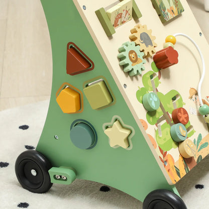 AIYAPLAY Wooden Baby Walker, Push Along Walker Toys with Speed Control, Xylophone, Gears & Bead Maze, Green
