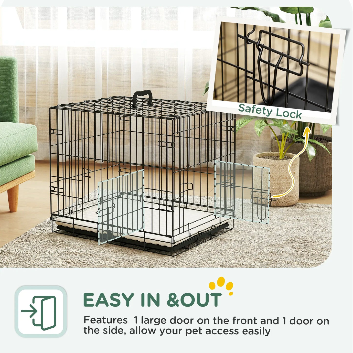 PawHut Foldable Dog Crate with Two Doors, Tray & Soft Cushion for Extra Small Dogs, Black