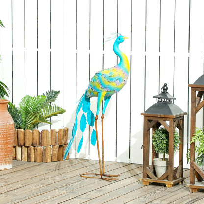 Outsunny Peacock Garden Statue, Standing Ornament, Metal, with Stakes for Patio Pond Landscape Decoration