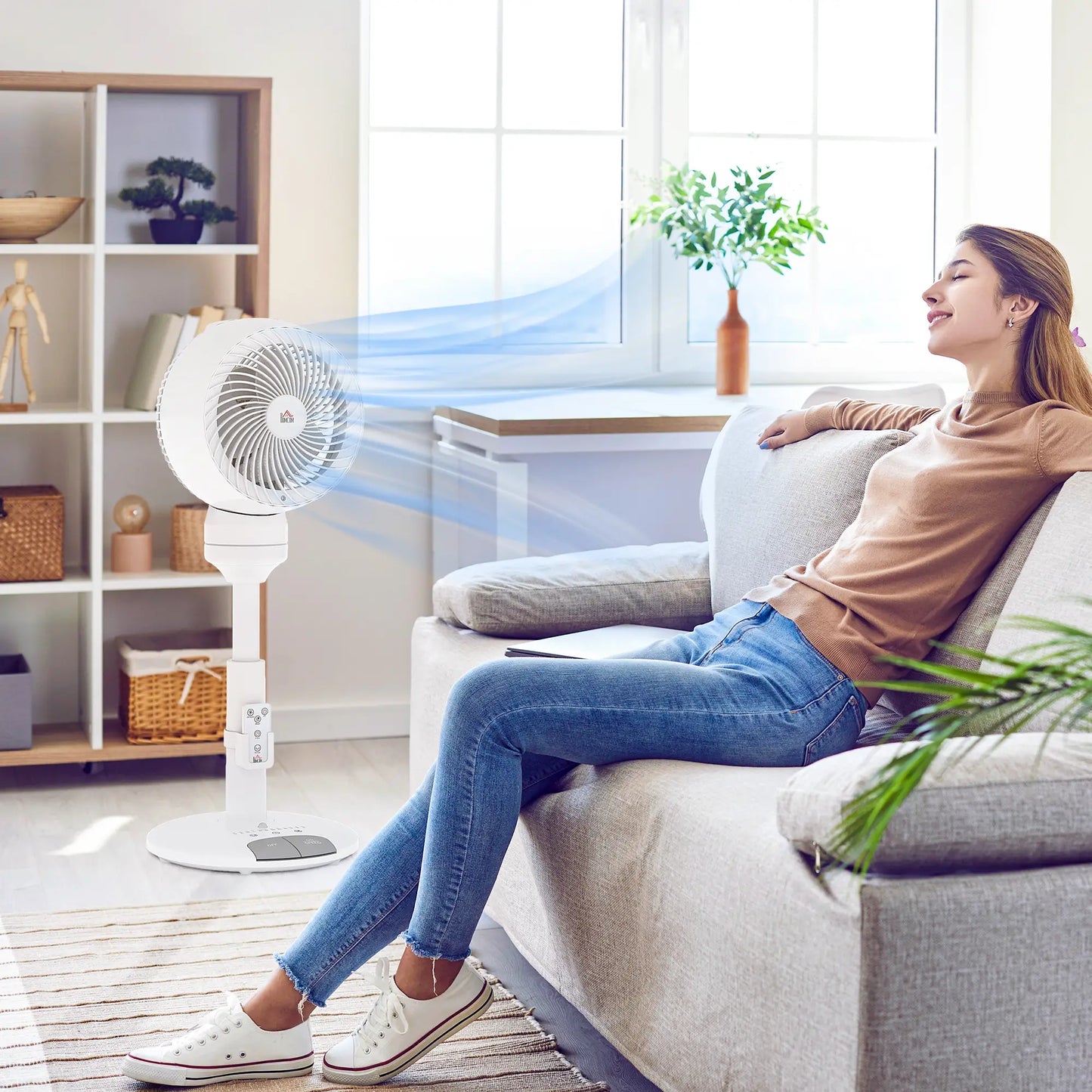 HOMCOM 9'' Air Circulator Fan 3 Speed, 70° Oscillation 90° Vertical Tilt, Height Adjustable, Remote Controller, for Living Room, Office