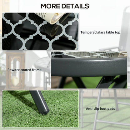 Outsunny Garden Small Coffee Side Table, Outdoor Round Folding Patio Table with Imitation Marble Glass Top