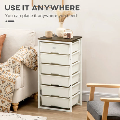 HOMCOM Bedroom Chest of Drawers, 6-Drawer Dresser, Tall Storage Drawer Unit with Steel Frame, White