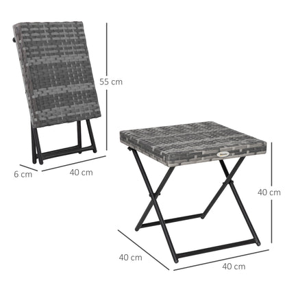 Outsunny Square PE Wicker Weave Rattan Folding Table, Weather Resistant Side Table with Steel Frame, Grey