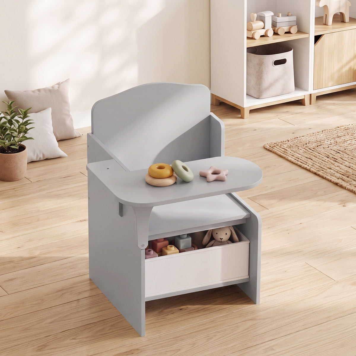 AIYAPLAY Kids Table and Chair Set, Children Desk with Storage Bins for Playing, Reading for Ages 3-5, Grey