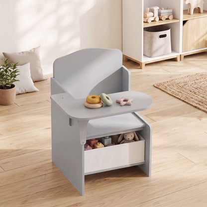 AIYAPLAY Kids Table and Chair Set, Children Desk with Storage Bins for Playing, Reading for Ages 3-5, Grey