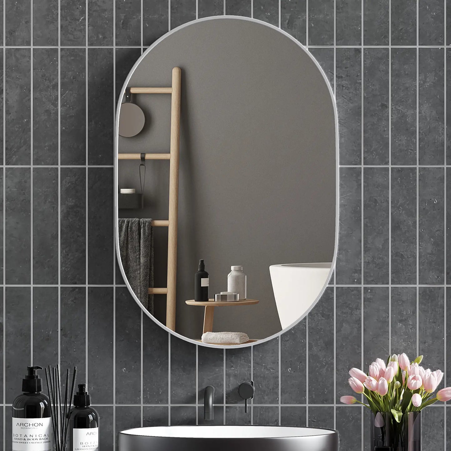 HOMCOM 60cm Round HD Tempered Glass Bathroom Mirror - Silver Tone