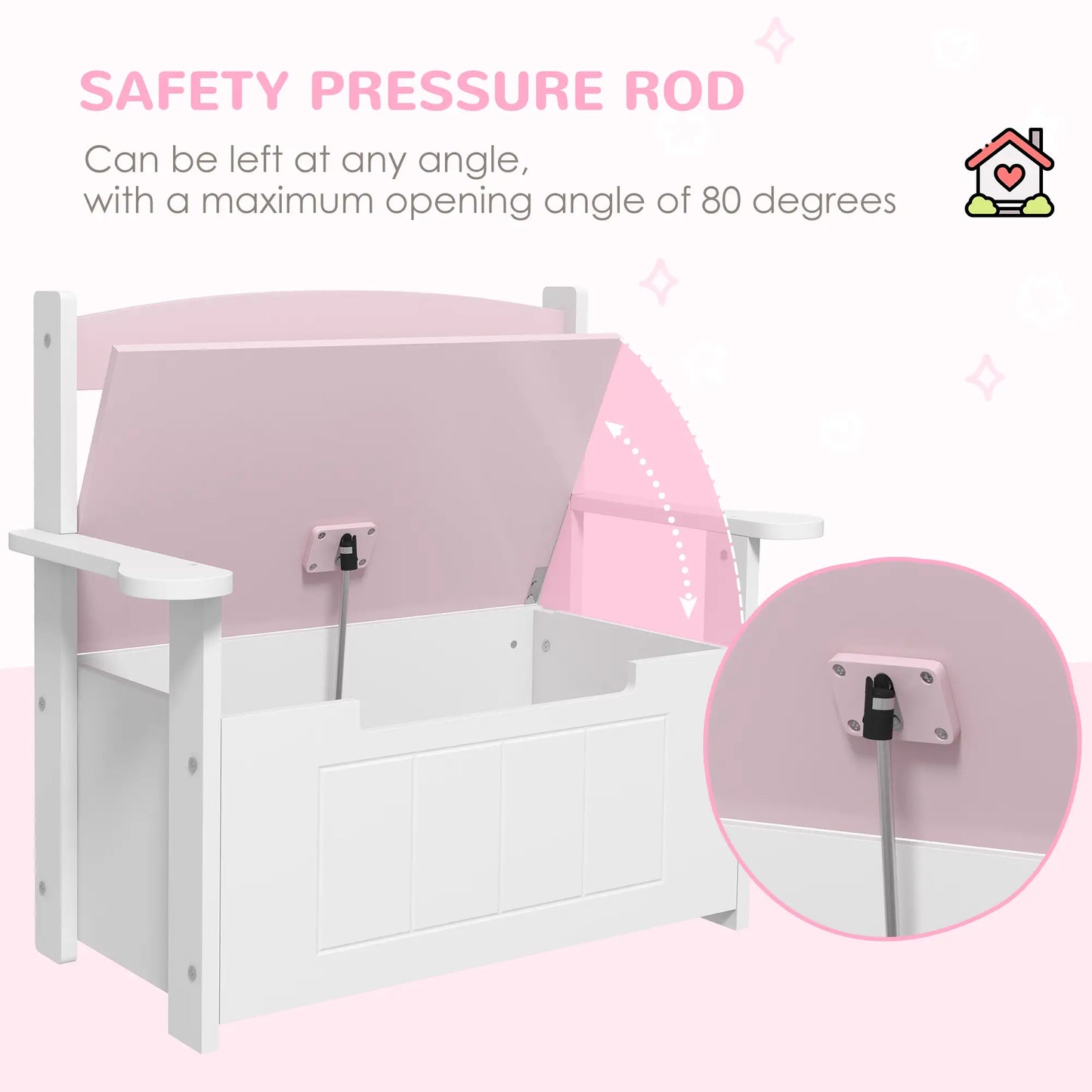 AIYAPLAY 2-in-1 Toy Box Bench for Kids Storage with Lid for Bedroom, Nursery, Playroom, Pink