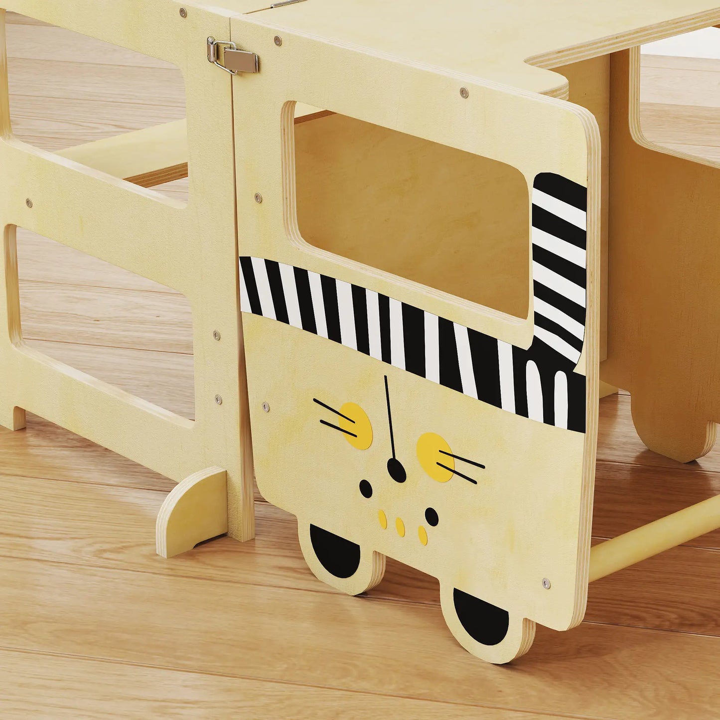 AIYAPLAY Toddler Step Stool, Standing Tower with Chalkboard, 3-in-1 Cat-Shaped for Kitchen Counter, Natural