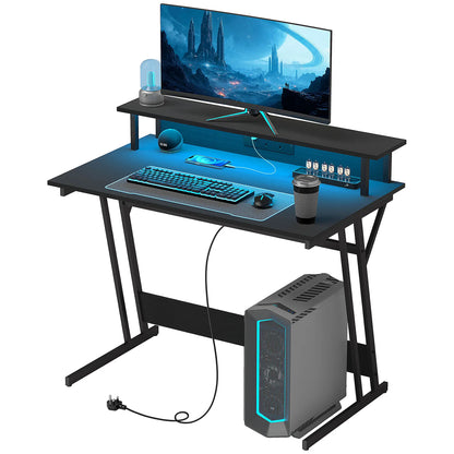 HOMCOM Two-Level LED Gaming Desk, Office Home Computer Table - Black