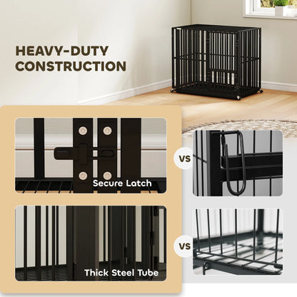 PawHut Heavy Duty Dog Crate, Dog Cage with Wheels for Small Medium Breeds, Metal Pet Kennel