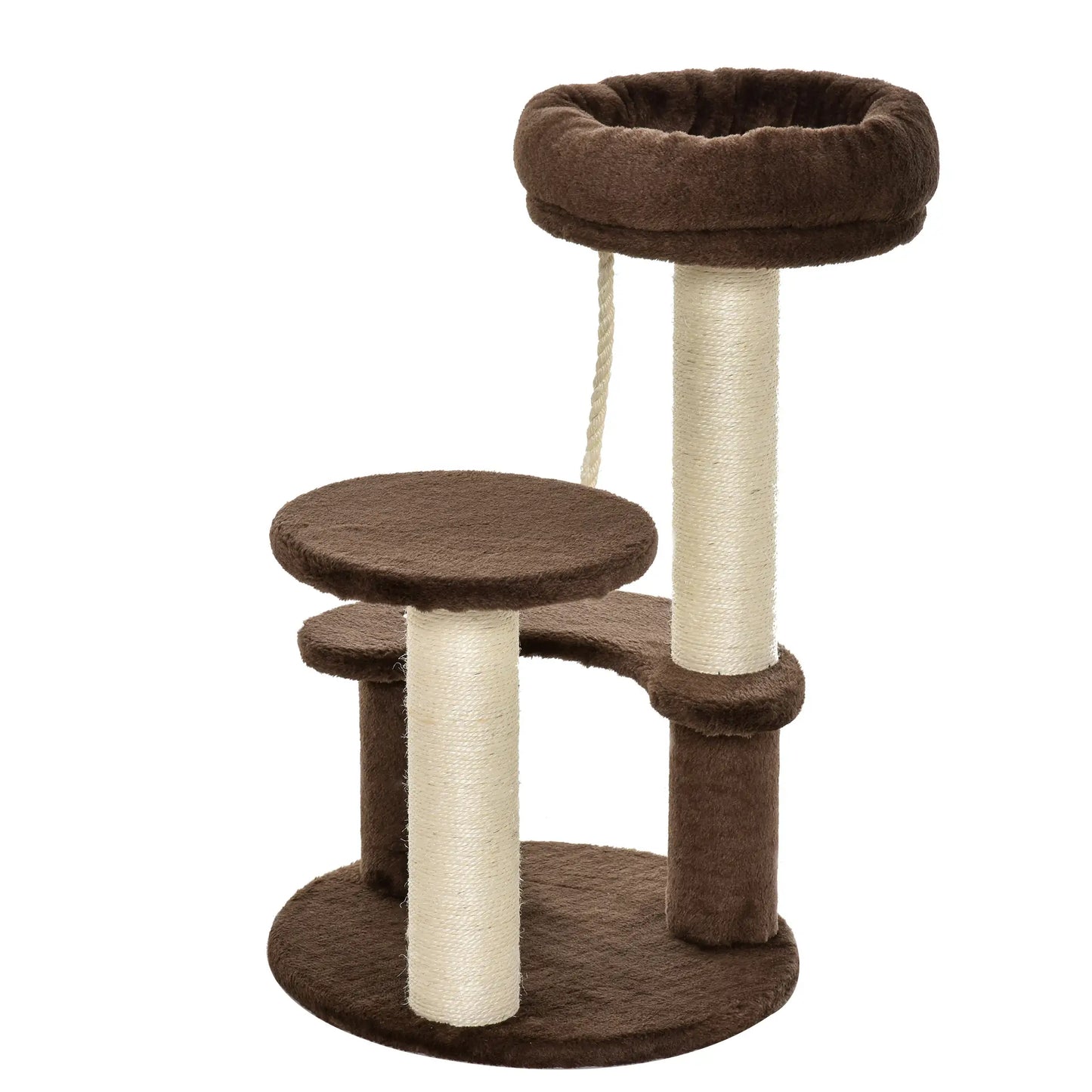 PawHut 65cm Cat Tree, Cat Tower for Kittens, Small Cat Condo with Sisal Scratching Posts, Hanging Rope - Brown