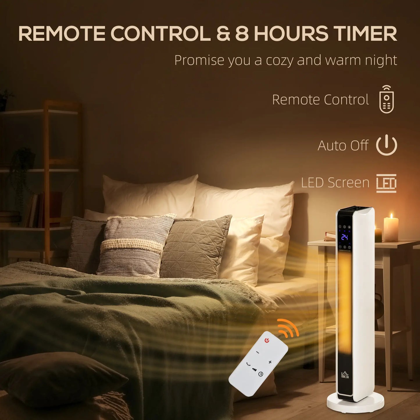 HOMCOM 1100W/2200W Space Room Heater with 65° Oscillation, 8-Hour Timer, Overheat & Tip Over Protection